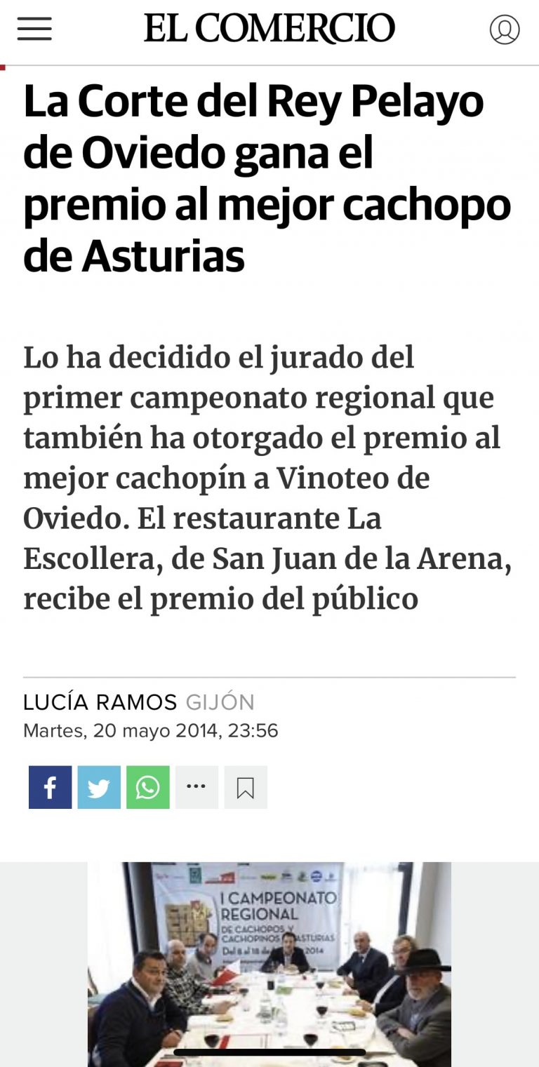 El Restaurante La Corte de Pelayo gana el primer Campeonato de Asturias de Cachopos.