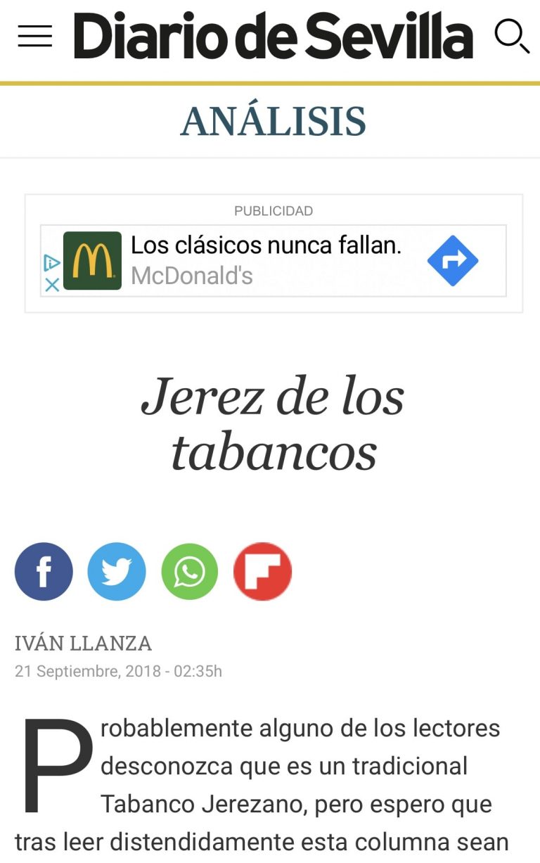 Nos destacan en el Diario de Sevilla como una de las mejores cartas de España de vinos de Jerez.