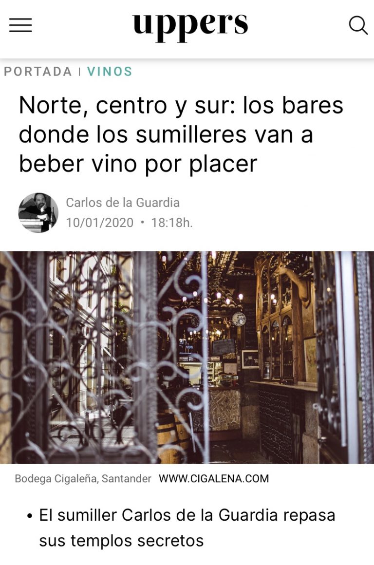 Uppers nos menciona como uno de los bares donde los sumilleres van a beber vino por placer